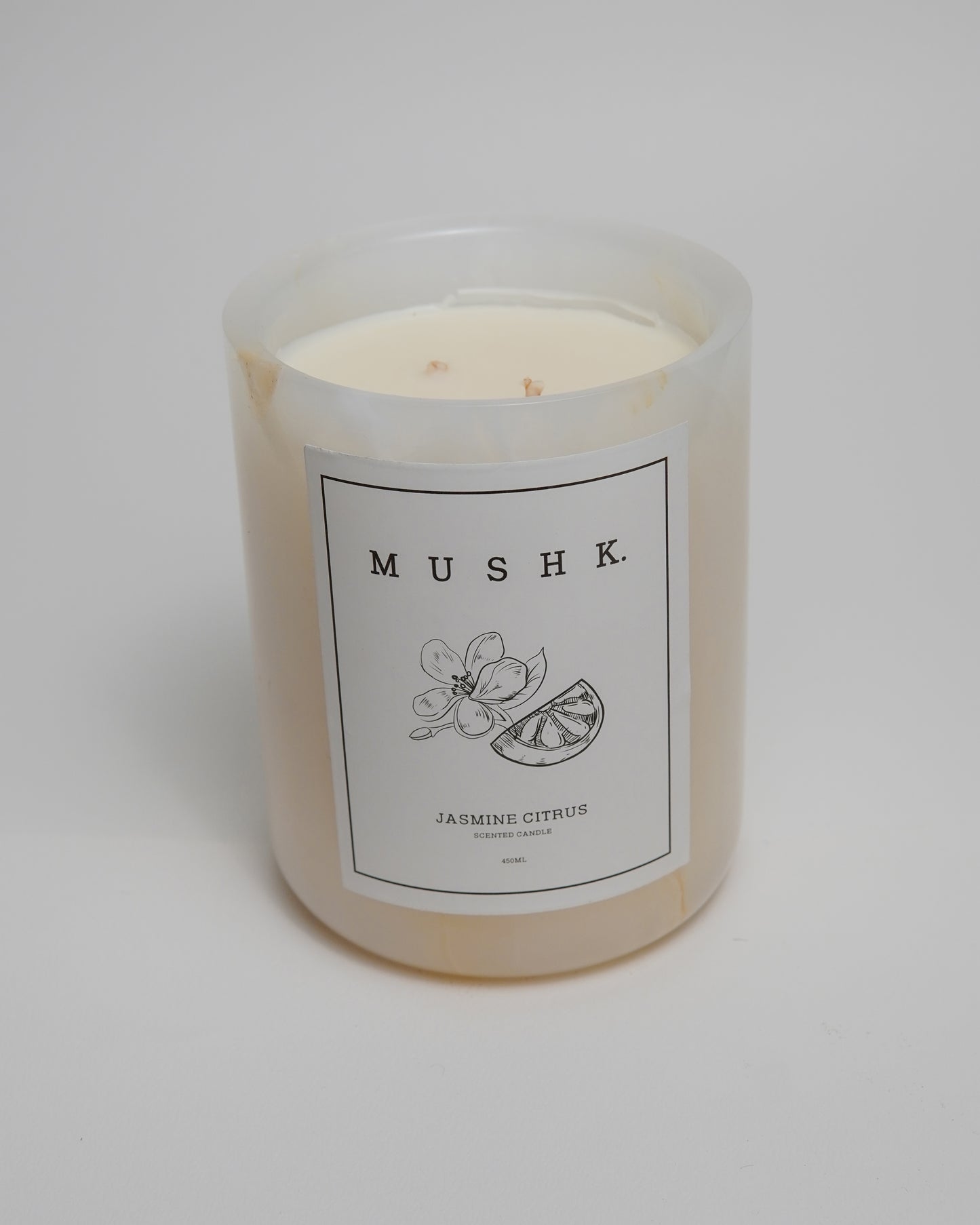 Handmade scented soy wax double wick Jasmine Citrus marble candle